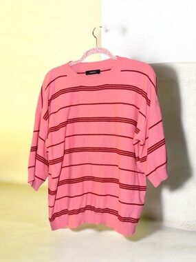 DOKOTOO Women's Pink and Red Striped short sleeve top